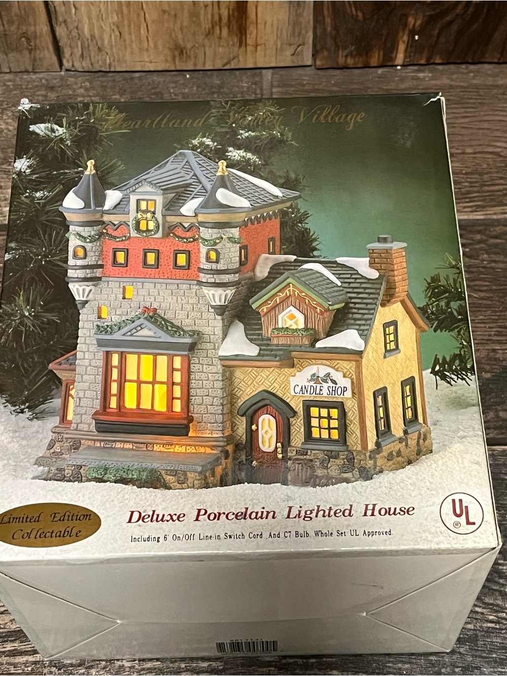 Deluxe Porcelain Lighted House - Yellow/Gray, Heartland Vally Village
